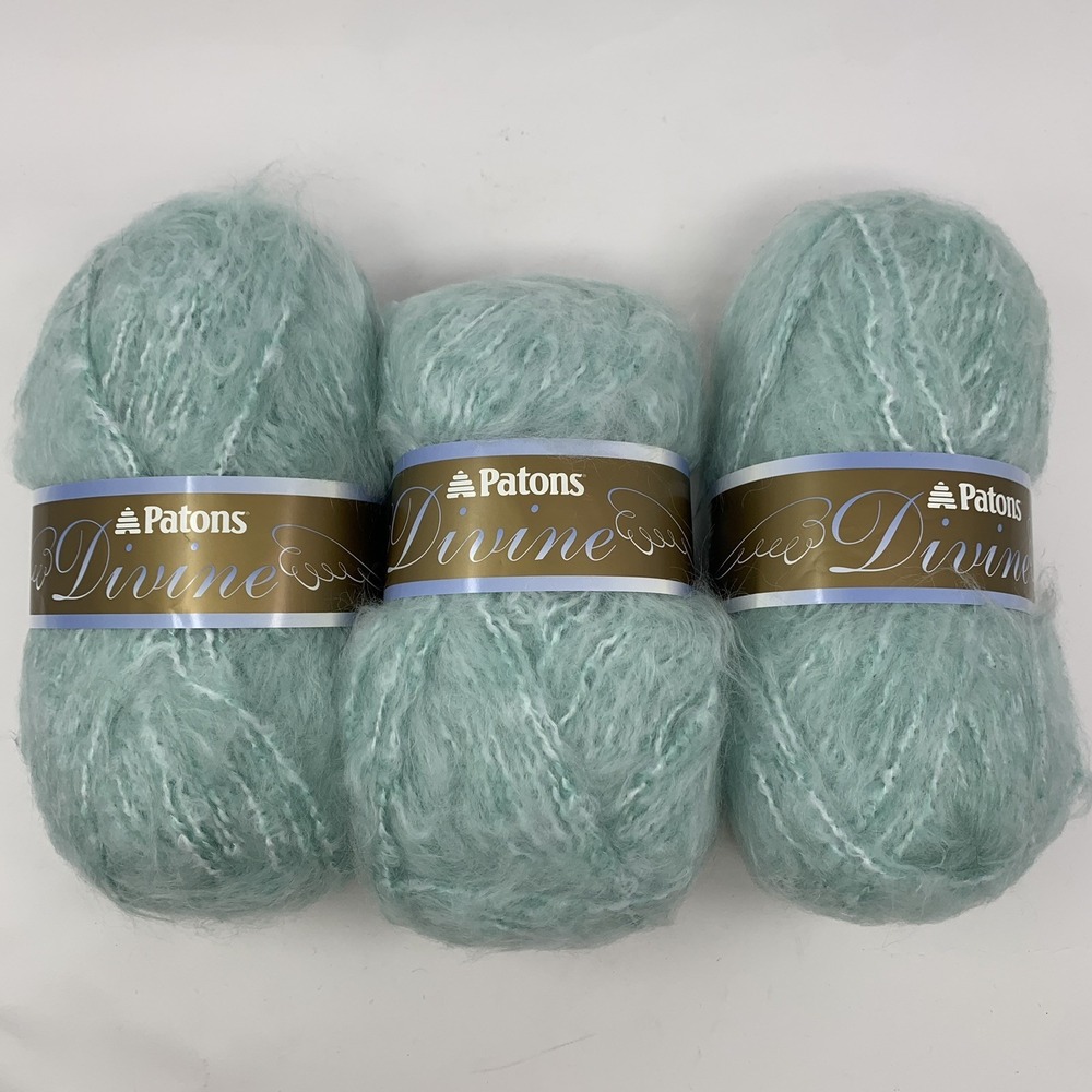 Lot 3 Patons DIVINE Yarn Acrylic Mohair Wool Frosted Green 241006 3.5 Oz Skeins